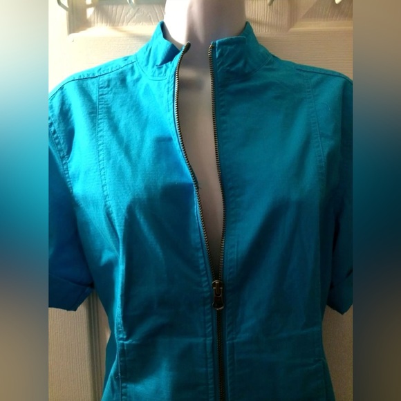 CHICO’S Regatta Cotton Seaway Aquarius Jack Coat Short Sleeve Turquoise Blue - Picture 4 of 8